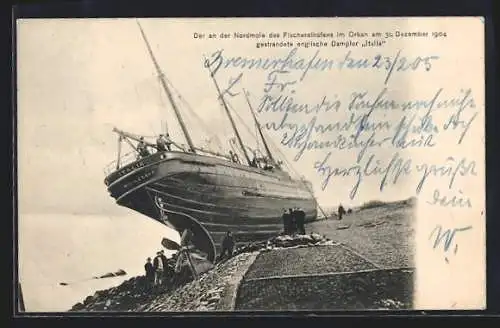 AK Geestemünde, durch den Orkan gestrandeter englischer Dampfer Italia am 31. 12.1904