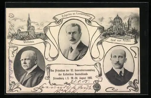 AK Strassburg i. E., Das Präsidium d. 52. Generalversammlung d. Katholiken Deutschlands 1905, Erbprinz zu Loewenstein