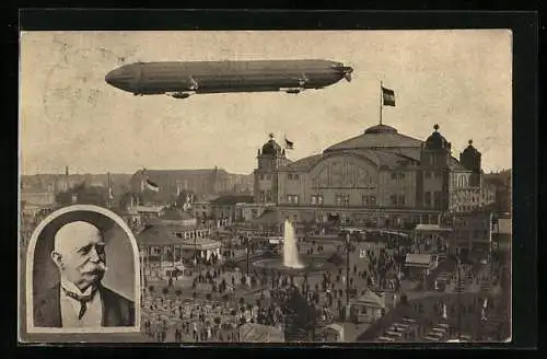 AK Frankfurt a. M., Zeppelin über der ILA Ausstellung