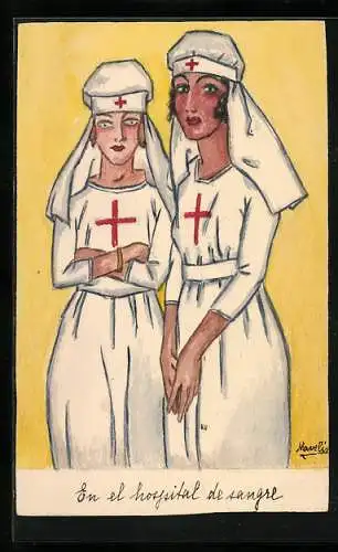 Künstler-AK Handgemalt: Schwestern vom Roten Kreuz