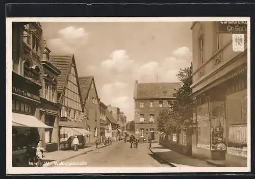 AK Werl i. W., Walburgisstrasse mit Konditorei-Cafe Ch. Göbel