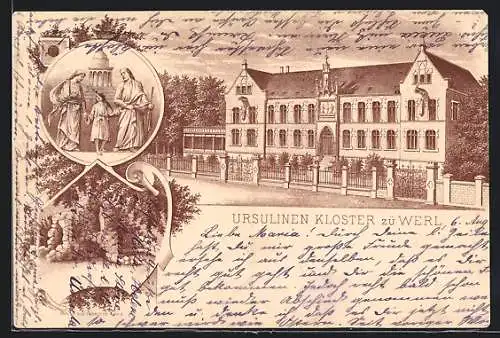 Lithographie Werl, Ursulinen-Kloster, Denkmal, Stein