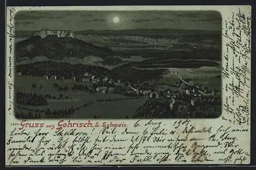 Mondschein-Lithographie Gohrisch /S. Schweiz, Panorama