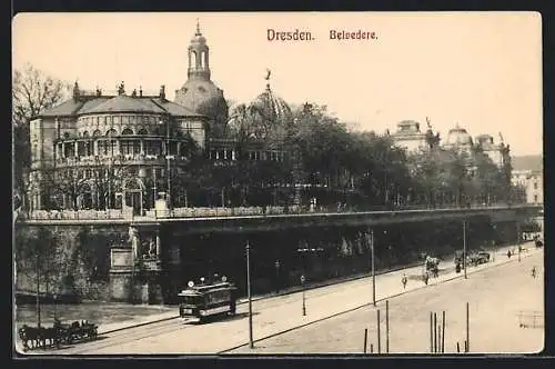 AK Dresden, Belvedere mit Strassenbahn