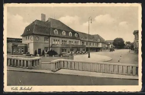 AK Celle, Bahnhof mit Strassenpartie