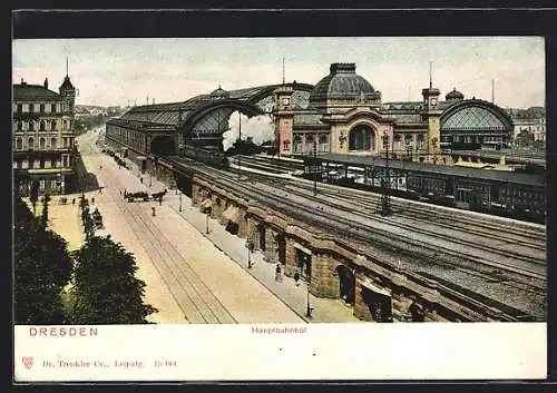 AK Dresden, Hauptbahnhof mit Eisenbahn