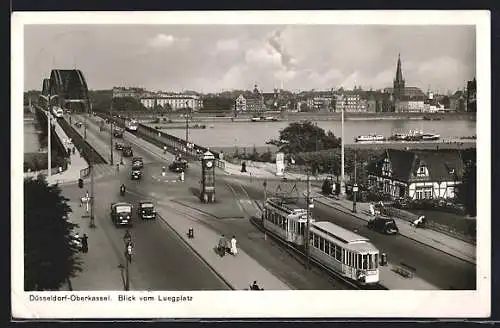 AK Düsseldorf-Oberkassel, Blick vom Luegplatz mit Strassenbahn