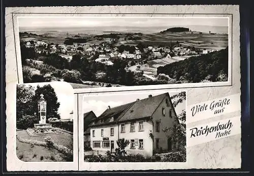 AK Reichenbach /Nahe, Gasthaus und Gemischtwarenhandlung Bruno Milbred, Denkmal, Teilansicht