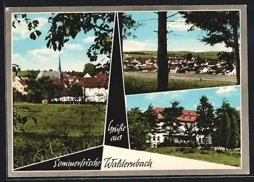 AK Mengerskirchen OT Waldernbach, Teilansicht, Ortspartie mit Kirche, Gebäudeansicht