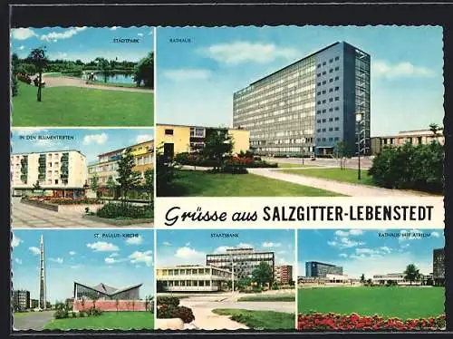 AK Salzgitter-Lebenstedt, Rathaus, Stadtpark, Staatsbank