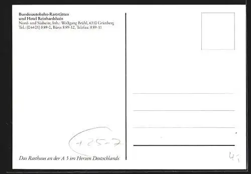 AK Innenansicht vom Rasthaus und Hotel Reinhardshain an der Autobahn A5