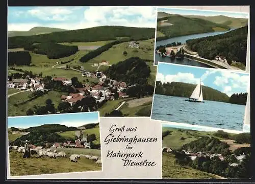AK Giebringhausen im Naturpark Diemelsee, Panorama, Segelboot, Hirte mit Schafen
