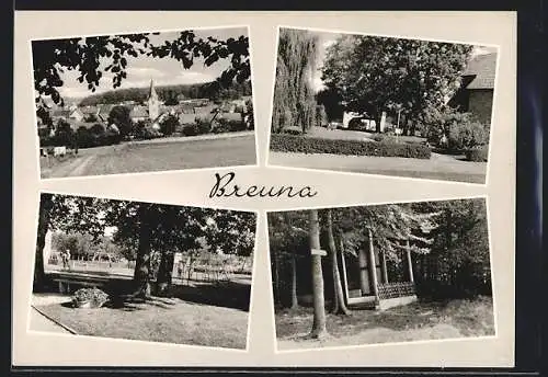 AK Breuna, Naturpark Habichtswald, Sportplatz, Waldpartie, Strassenpartie