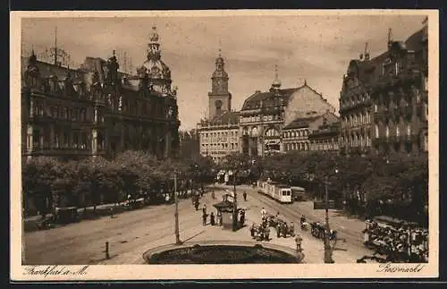 AK Frankfurt a. M., Rossmarkt mit Strassenbahn