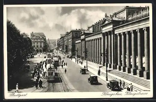 AK Stuttgart, Königsbau an der Königstrasse mit Strassenbahn