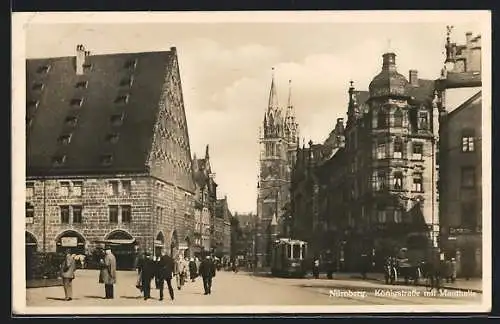 AK Nürnberg, Strassenbahn in der Königstrasse mit Mauthalle