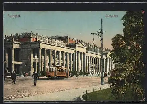 AK Stuttgart, Königsbau mit Strassenbahn