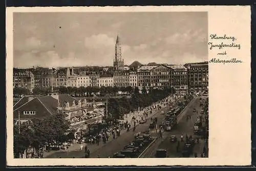 AK Hamburg-Neustadt, Alsterpavillon mit Blick auf Jungfernstieg