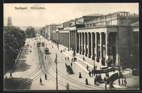 AK Stuttgart, Königsbau mit Strassenbahn
