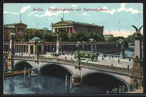 AK Berlin, Strassenbahn auf der Brücke vor der Nationalgalerie
