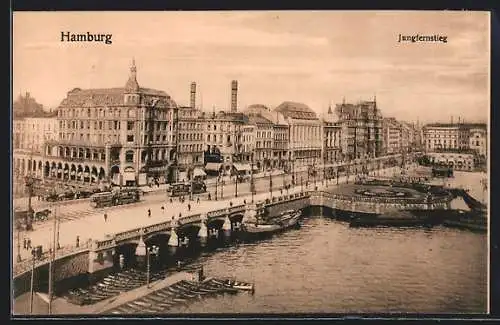 AK Hamburg, Jungfernstieg mit Strassenbahn