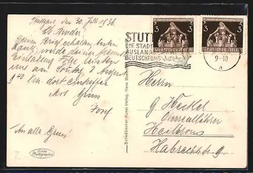 AK Stuttgart, Teilansicht und Strasse Neue Weinsteige mit Strassenbahn