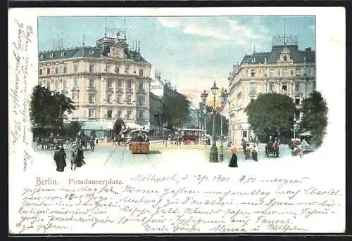 AK Berlin-Tiergarten, Potsdamerplatz mit Strassenbahn, Palast Hotel