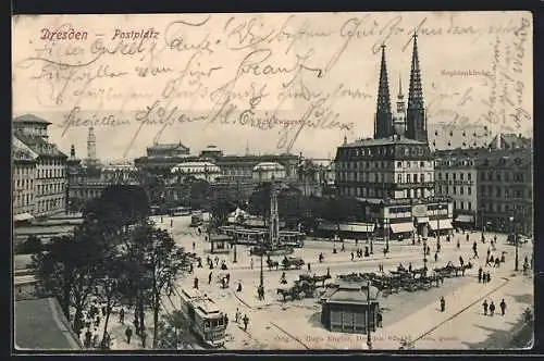 AK Dresden, Postplatz mit Zwinger und Sophienkirche