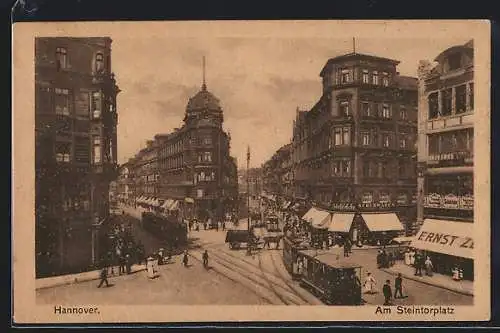 AK Hannover, Am Steintorplatz, Strassenbahn