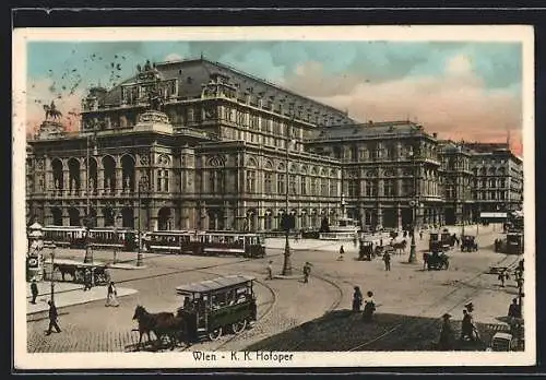 AK Wien, K. K. Hofoper mit Strassenbahn