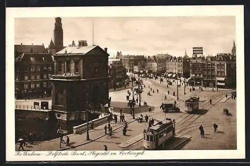 AK Rotterdam, Delftsche Poort, Slagveld en Coolsingel, Strassenbahn