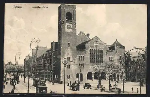 AK Amsterdam, Beurs, Strassenbahn