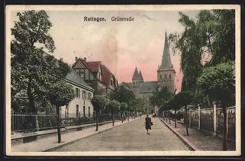 AK Ratingen, Grütstrasse mit Schloss