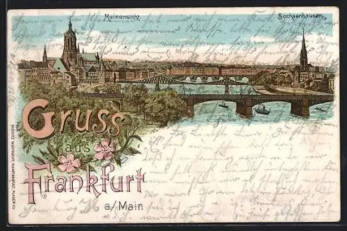 Lithographie Frankfurt, Sachsenhausen & Mainansicht