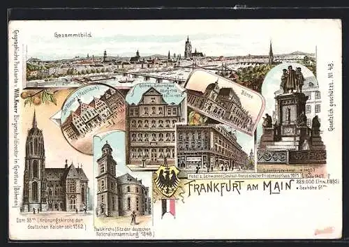 Lithographie Alt-Frankfurt, Hotel zum Schwanen, Rathaus am Römer