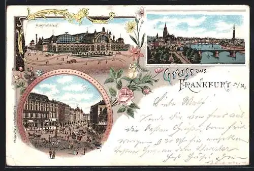 Lithographie Frankfurt a. M., Zeir und Hauptbahnhof