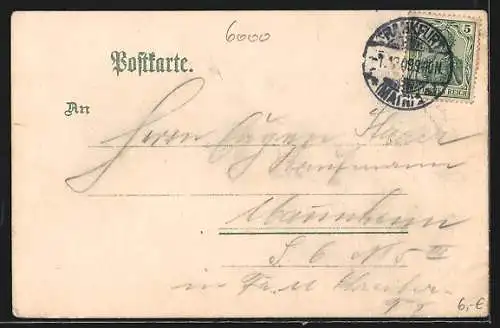 Lithographie Alt-Frankfurt, Ansicht der Stadt mit Dom und Brücke