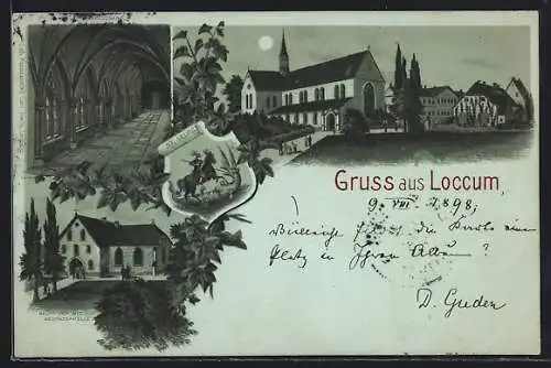 Mondschein-Lithographie Loccum, Kirche, Innenansicht, Haupttor mit Georgskapelle