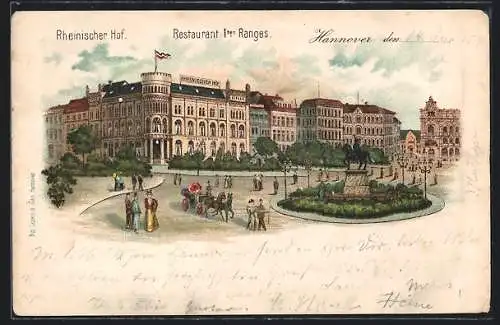 Lithographie Hannover, Hotel Rheinischer Hof, Restaurant 1ten Ranges