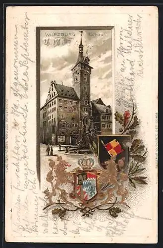 Passepartout-Lithographie Würzburg, Rathaus, Wappen