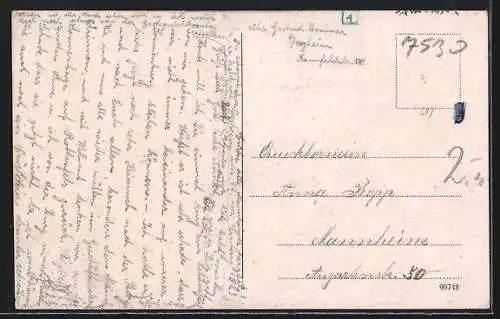 AK Pforzheim, Teilansicht an der Enz bei Mondschein