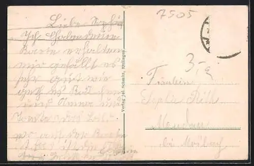 AK Ettlingen, Uferpartie mit Kirche