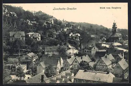 AK Dresden-Loschwitz, Blick vom Burgberg auf den Ort