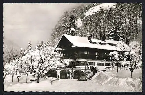 AK Oberaudorf /Inn, Cafe und Fremdenheim Dörfl im Schnee