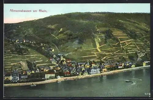 AK Assmannshausen am Rhein, Teilansicht mit Kirche