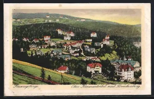 AK Ober-Krummhübel, Ortsansicht mit Brückenberg