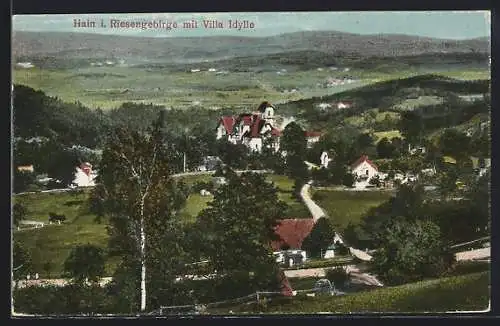 AK Hain i. Riesengebirge, Ortspartie mit Villa Idylle