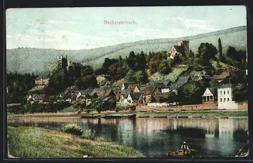 AK Neckarsteinach, Ortsansicht vom Flussufer aus gesehen