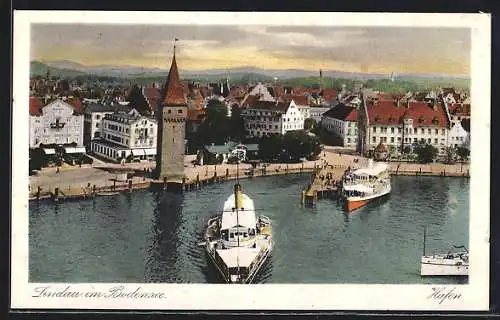 AK Lindau im Bodensee, Hafen mit Dampfern