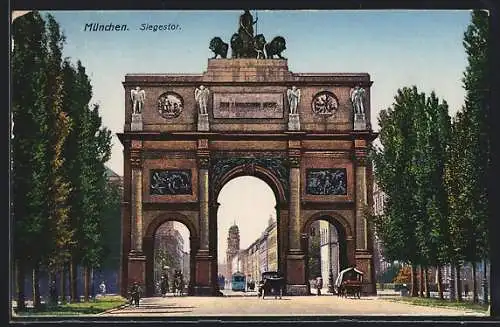 AK München, Siegestor mit Strassenbahn